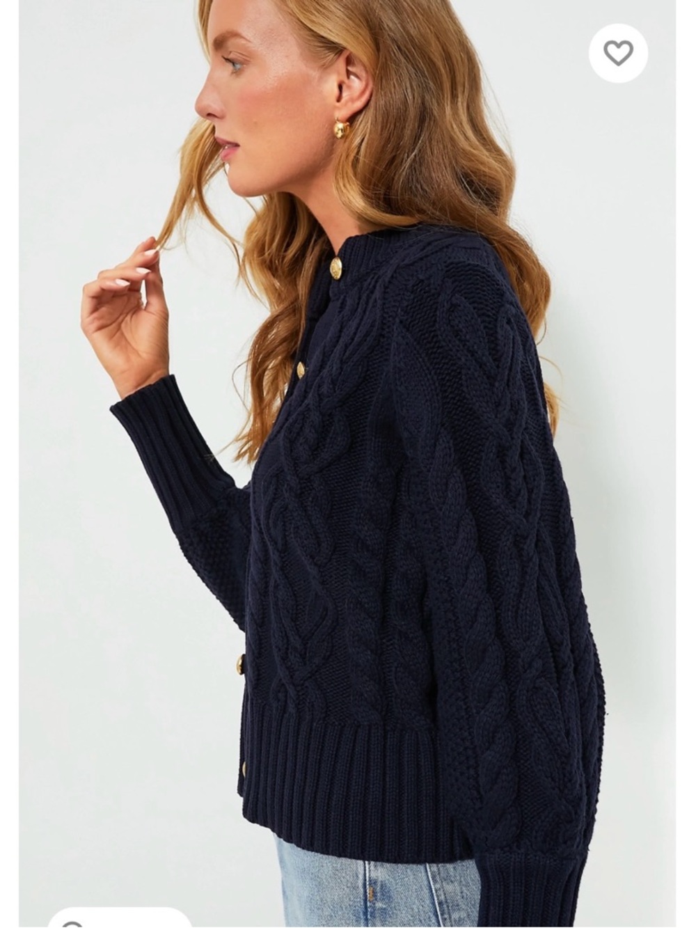 Navy Cable-Knit Button-Up Sweater - Picture 3 of 7